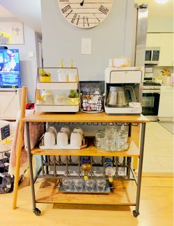 Rustic 3-Tier Rolling Bar Cart with Wine Rack
