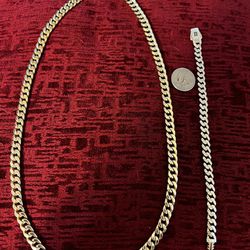 10k Set Cuban Chain And Bracelet 