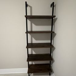 5-Shelf Wall-Mounted Ladder Bookshelf – Dark Wood / Black Metal
