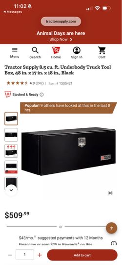 Tractor Supply 8.5 cu. ft. Underbody Truck Tool Box, 48 in. x 17 in. x 18 in., Black