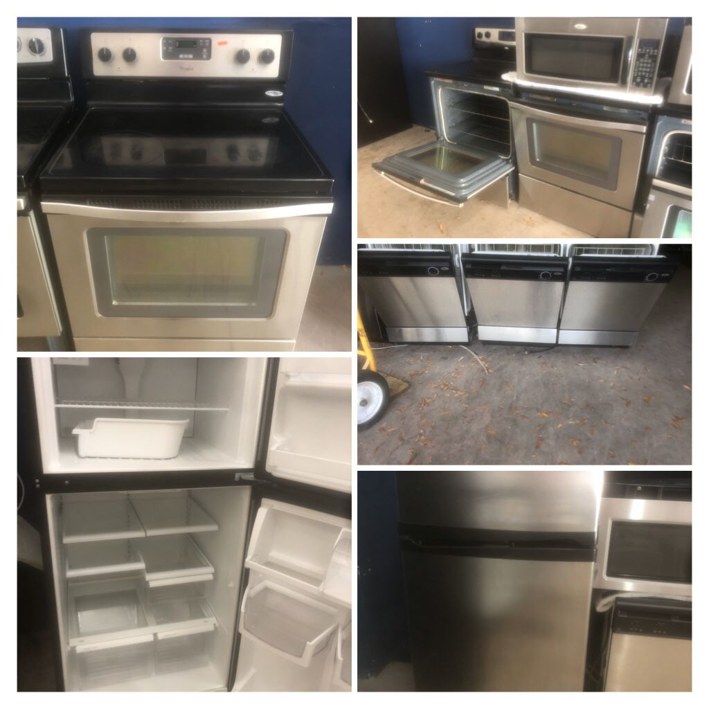 Four piece stainless steel kitchen appliance set