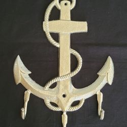 Nautical Coat Hooks Wall Mount  Cast Iron Heavy Anchor Design Large Size 17"X11"