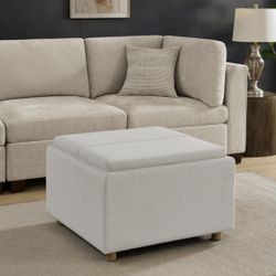 Henredon Sona Fabric Storage Ottoman with Reversible Wood Tray Tops