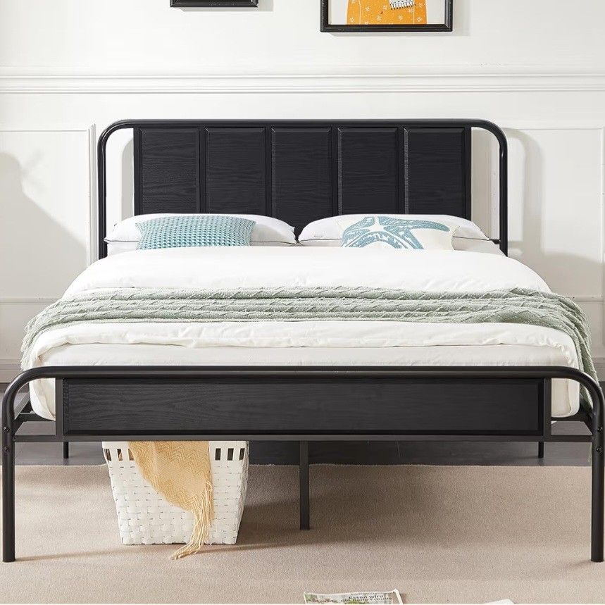 BRAND NEW 
VECELO Full Size Bed Frame Metal Platform with Wood Headboard & Footboard, Heavy Duty Steel Slats Support,No Box Spring Need