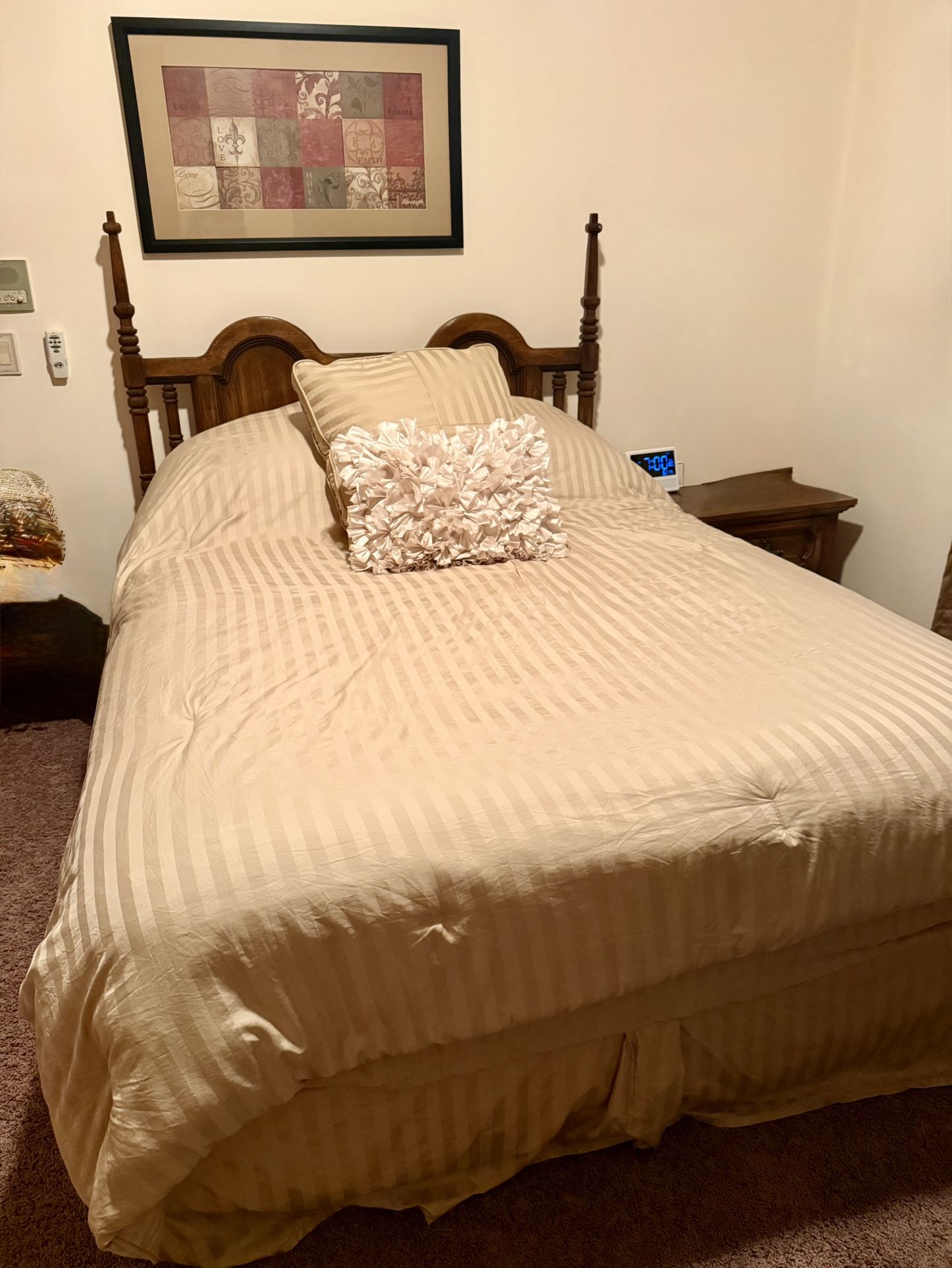 Bed sets-Queen size with Bed, Mattress, Nightstand and Gold Bedset