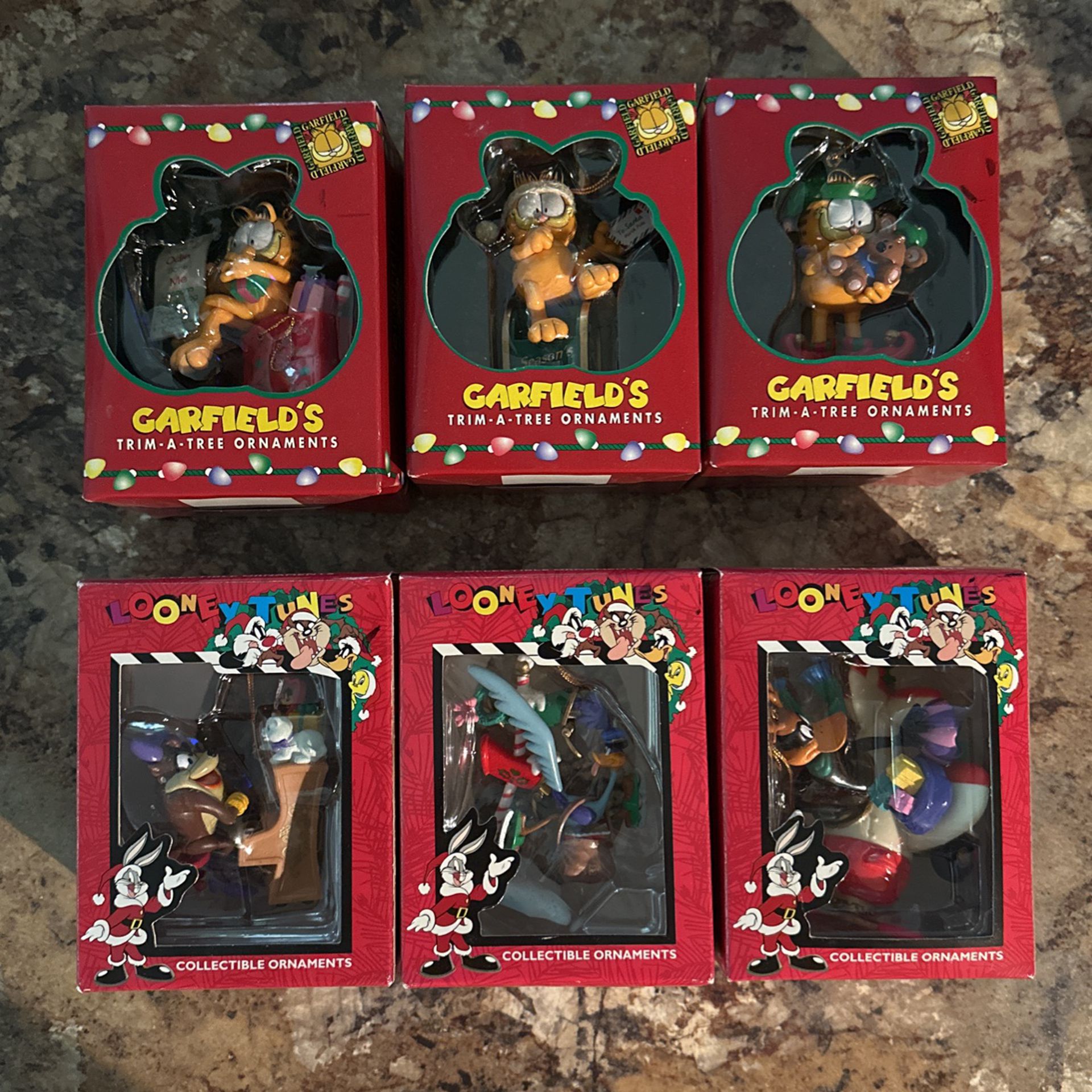 1997 Garfield & Looney Toons Christmas Ornaments 