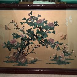 Vintage Hand-Carved Jade Floral Botanical Garden Chinese Shadow Box