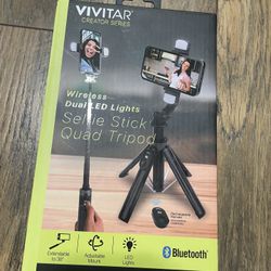 Selfie Stick Tripod with Quad LED Lights & Wireless Remote