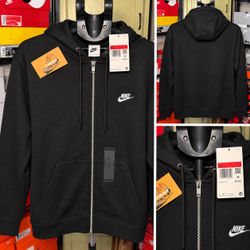 Nike Club Full-Zip Fleece Hoodie Black White NEW 100% Authentic