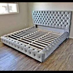 Grey Velvet King Size Bed FrameGreat Price