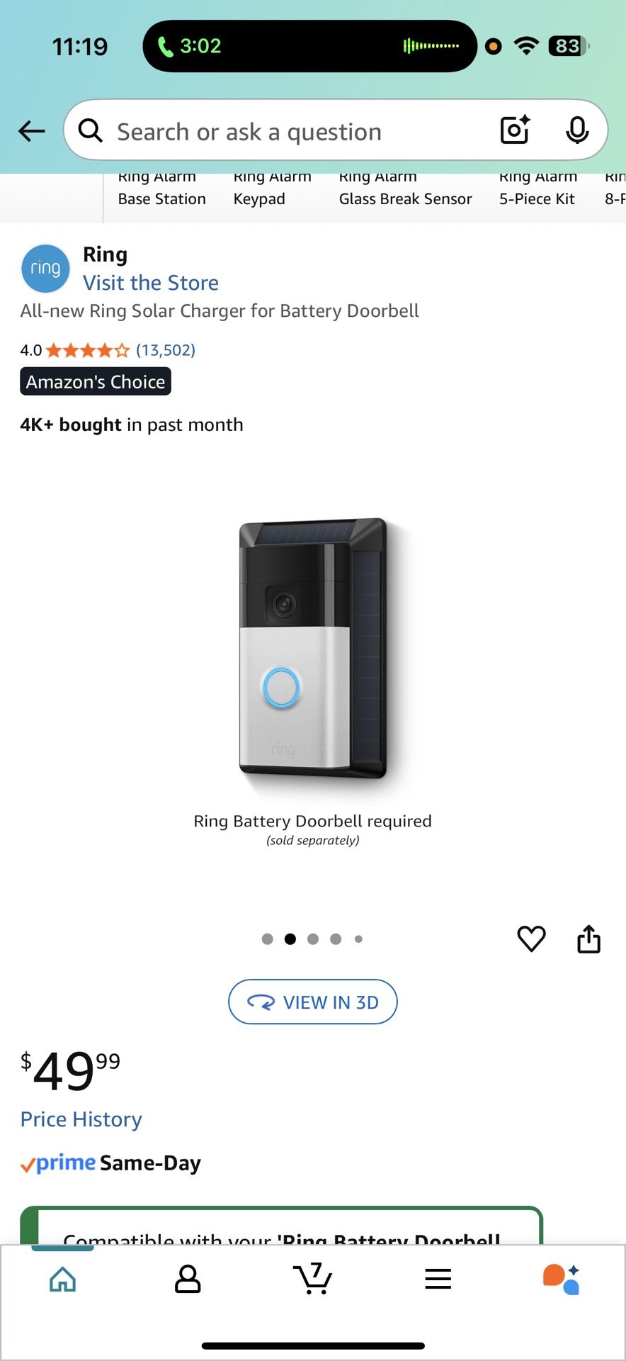 Ring solar battery doorbell