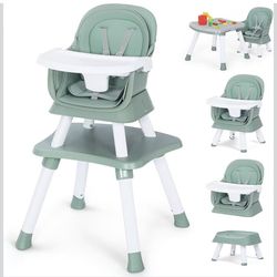 Baby High Chair, Coverts to Dining Booster Seat/Kids Table & Chair Set/Toddler Building Block Table/Kids Stool, Removable Tray & Double Seat Cover, Ea