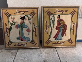 Vintage Japanese needlepoint art
