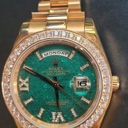 Rose Gold Presidential Green Face Diamond Bezel Day Date Swiss Automatic Watch 