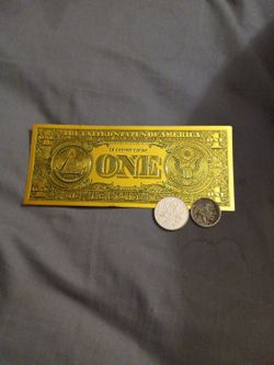 Gold Foil $1 Bill and Two Vintage Coins