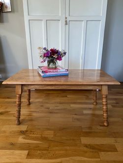 Vintage MCM Solid Maple Coffee Table - Turned Legs, Refinished