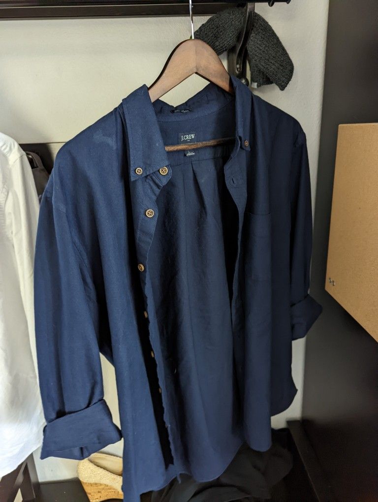 J Crew Navy Oxford Shirt Large