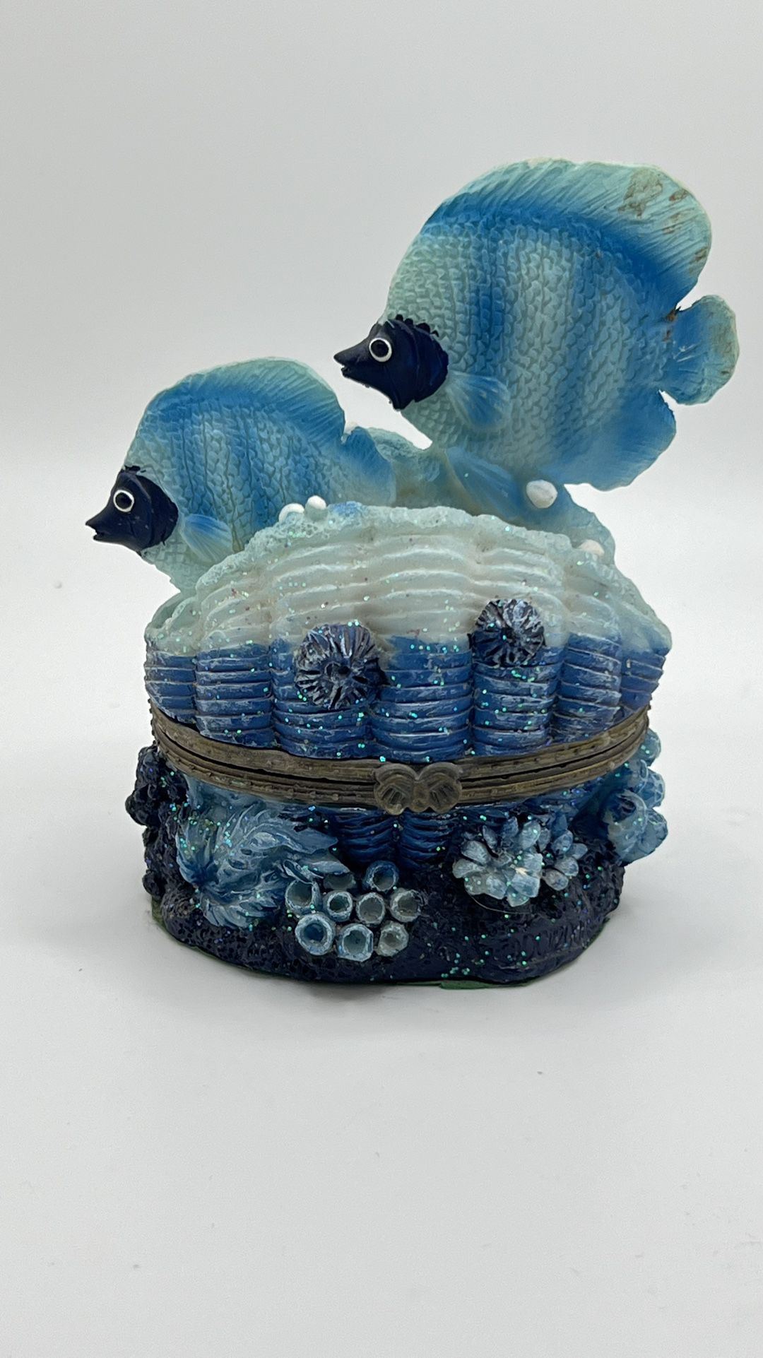 Salt Water Fish Mini Trinket Box with Waves, Ocean, Fish and Pearls Fish Trinket