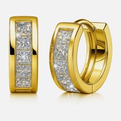 Hoop Earrings Gold/Silver Plated With Cubic Zirconia Fashion Jewelry Unisex, Men
