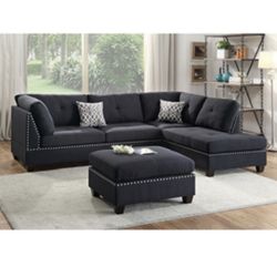 Gorgeous Black Colored 3 Piece Sectional Set