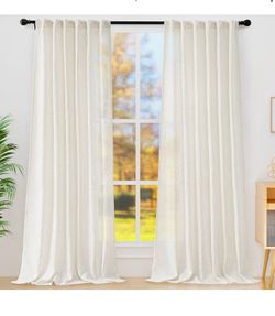 New decorUhome Natural Linen Semi Sheer Curtains 52X84 Inch Long, 2 Panels Light Filtering Curtains