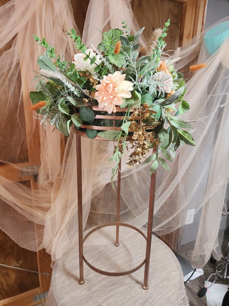 Boho Style Artificial Flower Arrangement W Rosegold Stand
