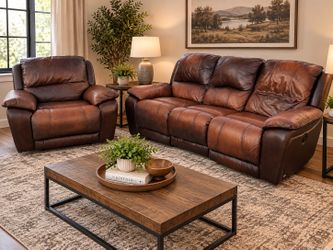 Cindy Crawford Home Leather DUAL Power Reclining Sofa & Recliner Set – 3 Power Recliners