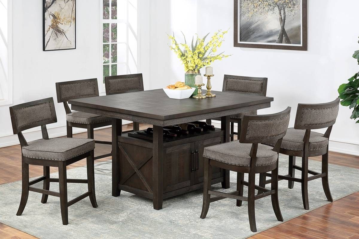 Brand New Dark Coffee Grey 7pc Counter Height Dining Table Set