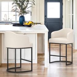 Set Of 2 Classic Beige Barstools 
