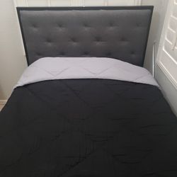 Twin Gray Tufted Linen Upholstered Bed Frame & Headboard 