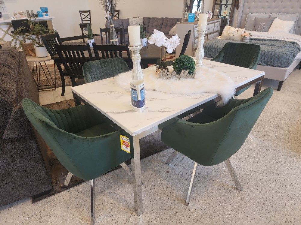 5pc Table Fuax Marble Top