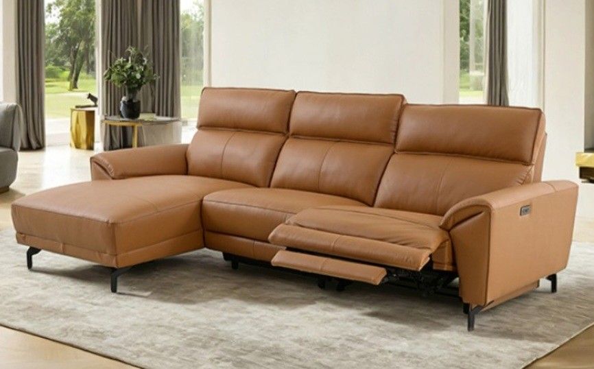 Brand New Brown Top Grain Leather Power Reclining Sectional Sofa 