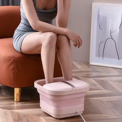 Collapsible Pink Foot Soak Spa Tub with Heat Bubble Massage and Vibration 
