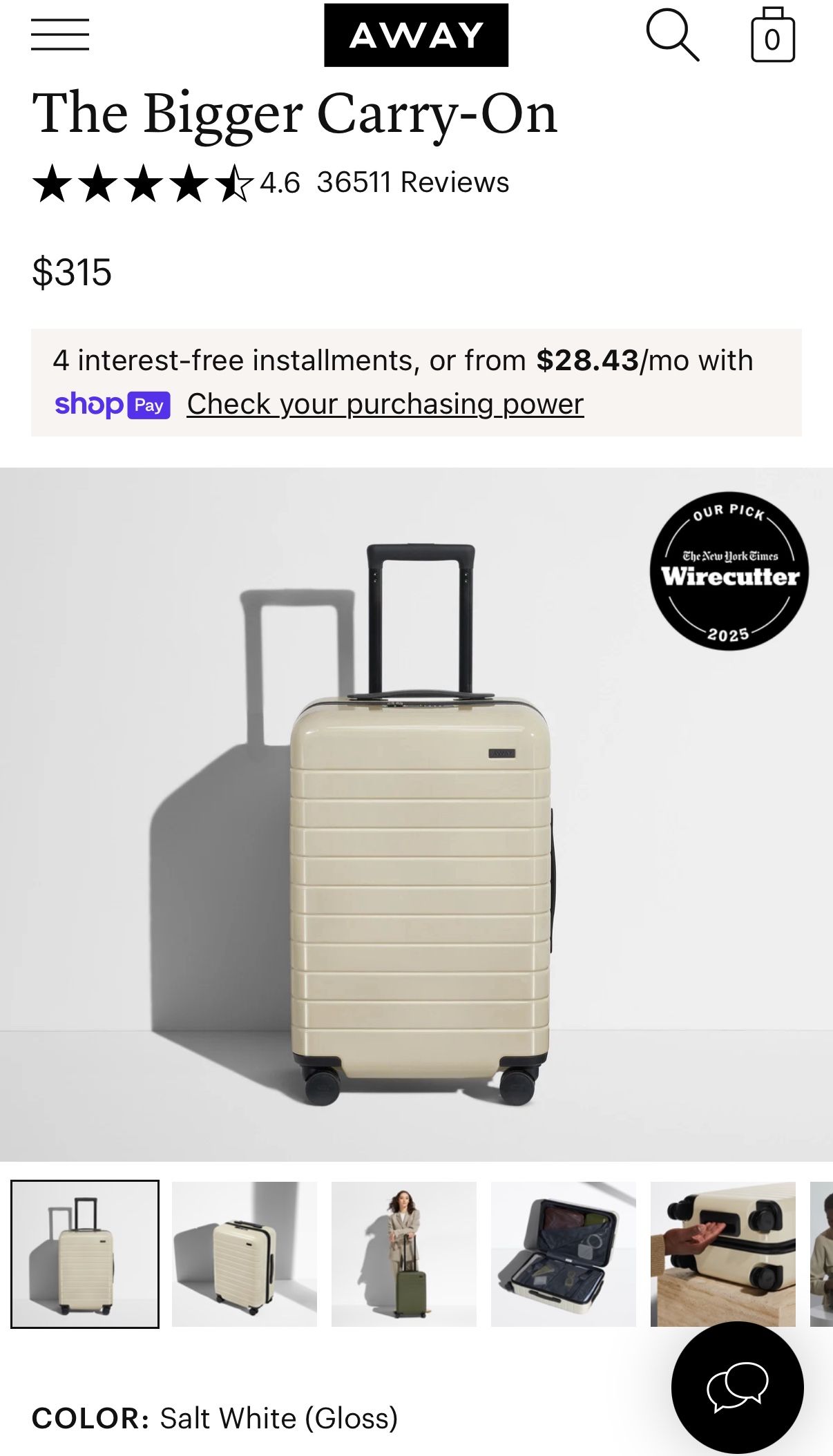 Brand New Away Bigger Carry-On in Salt White