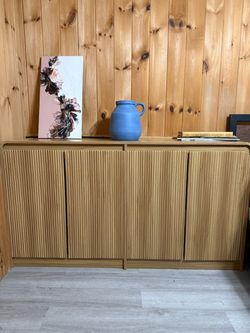 61" Modern Fluted Sideboard with Curved Design, 4-Door Buffet Cabinet with Adjustable Shelves, Large Wood Coffee Bar Station for Dining Room & Kitchen