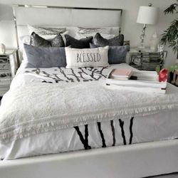 White & Silver Trim Bedroom SET 🤍