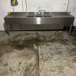 96" 3 Compartment Stainless Steel Bar Sink 