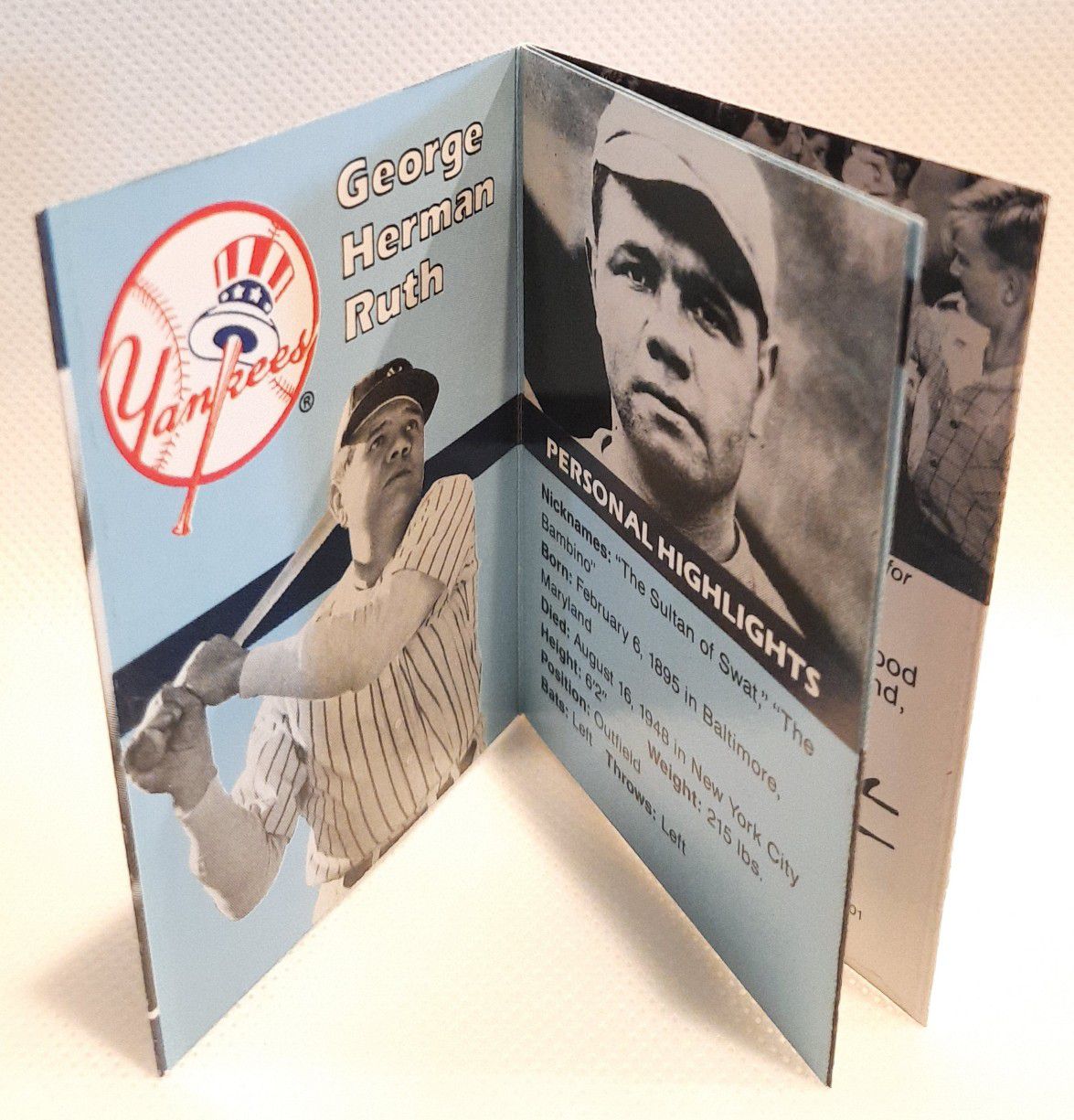 Mint Babe Ruth 1990 Collect a Book Baseball Trading Card - New York Yankees- Completely Intact - 30 years old!