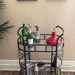 Black Glass Bar Cart 