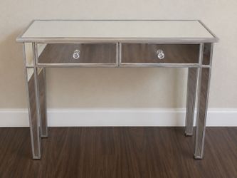Mirrored Console Table with 2 Drawers – Silver Glam Accent Table
