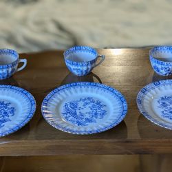 Vintage Bavaria China Blau Teacups & Plates Set – Beautiful Blue Floral Porcelain