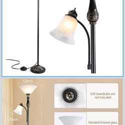 Torchiere Floor Lamps for Living Room & Bedroom, 71" Vintage Victorian Floor lamp with Reading Light, Tall Corner Standing Farmhouse Lamp for with Gla