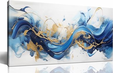 Abstract Blue Gold Canvas Wall Art Print 40x20inch