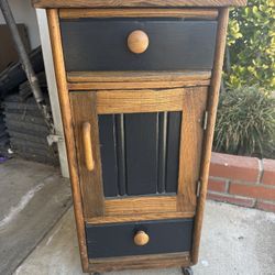 ANTIQUE SMALL CUPBOARD CABINET STAND SHELF & DRAWERS W/ Wheels 