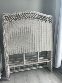 2-2-2 Twin Mattress, Platform Frames & White Wicker Headboards