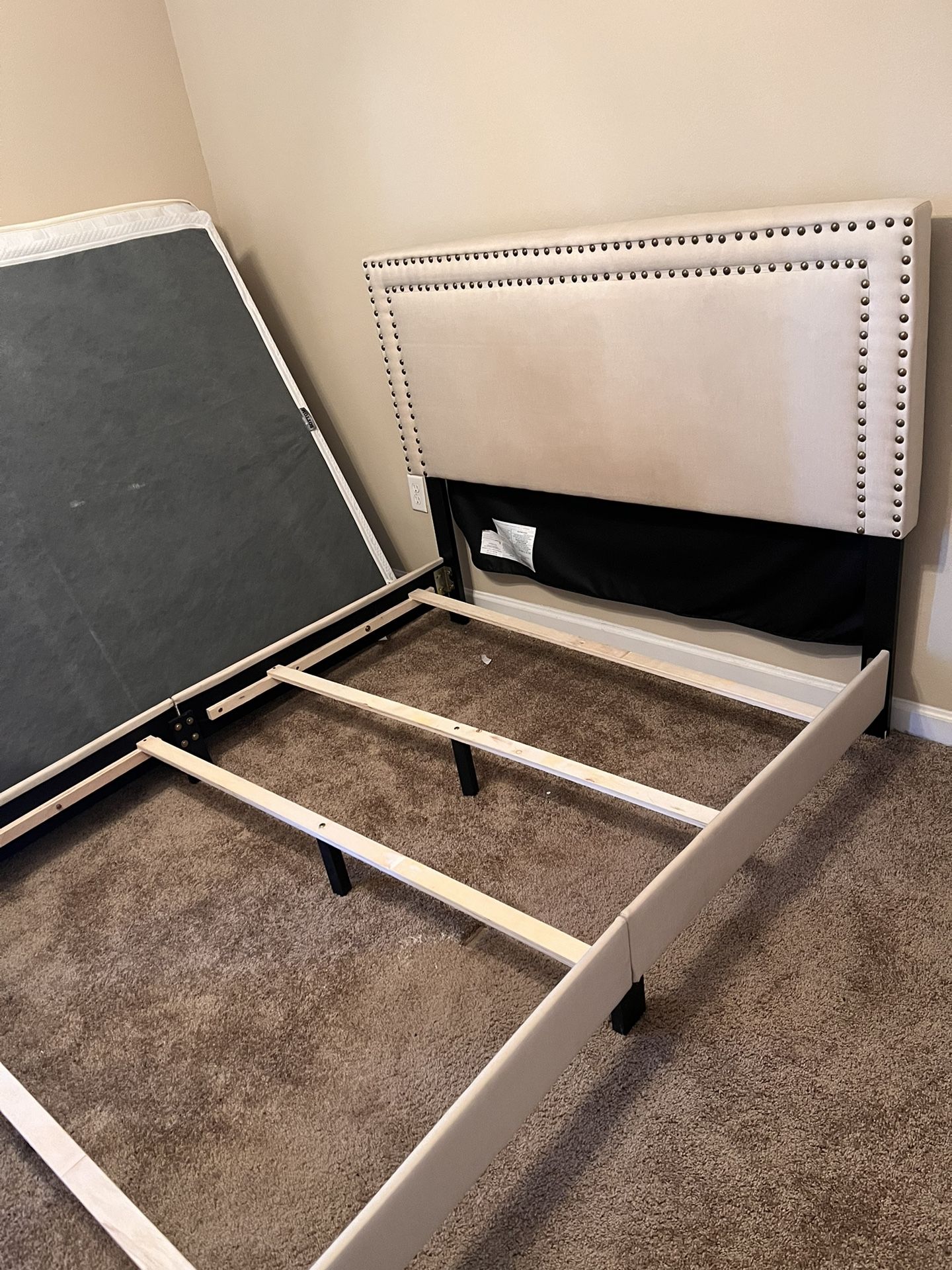 Beige Queen Size Bed frame With Box spring