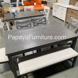 Super Deal! 6-Pcs Dining Set, Wooden Dining Set, 4 Chairs , 1 bench with  a Table, Kitchen Furniture, Casual dining room set, Matching Dining Chairs  