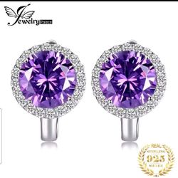 925 Sterling Silver Created Purple Alexandrite Earrings For Woman With 