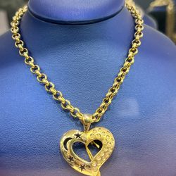 18KYG rolo chain 18KYG heart pendant