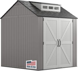 Rubbermaid Resin Outdoor Storage Shed With Floor (7 x 7 Ft) Weather Resistant Gray Organization 